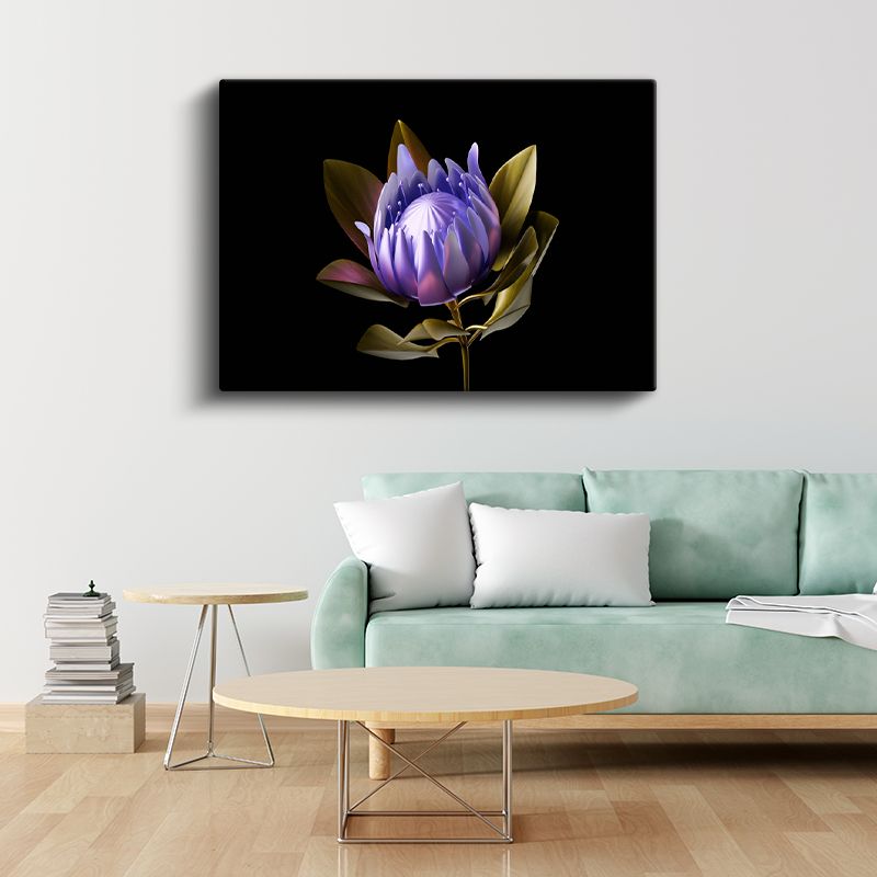 Mor Protea - Siyah Fonda Egzotik Çiçek Portresi Kanvas Tablo
