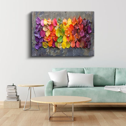 Renkli Sonbahar Yaprakları - Ahşap Dokulu Dekoratif Kanvas Tablo