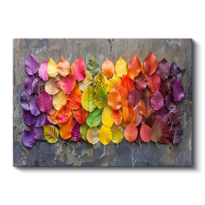 Renkli Sonbahar Yaprakları - Ahşap Dokulu Dekoratif Kanvas Tablo