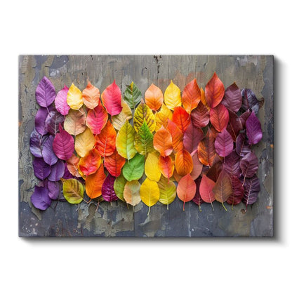 Renkli Sonbahar Yaprakları - Ahşap Dokulu Dekoratif Kanvas Tablo