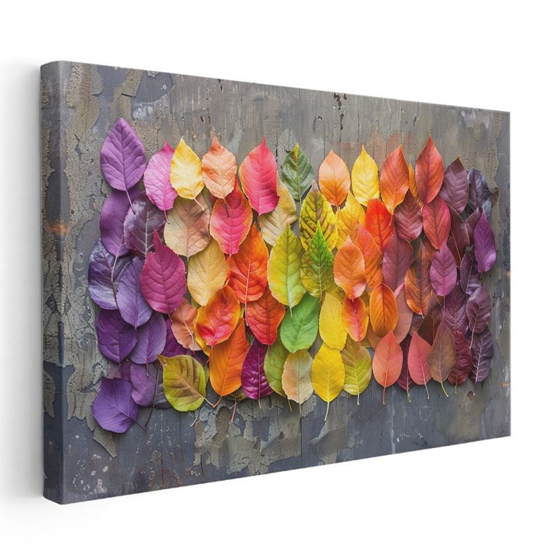 Renkli Sonbahar Yaprakları - Ahşap Dokulu Dekoratif Kanvas Tablo
