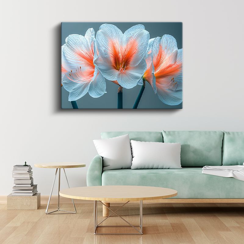 Beyaz Amarilis - Turkuaz Fonda Zarif Çiçek Portresi Kanvas Tablo