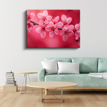 Pembe Çiçekler - Canlı Renkli Bahar Dalı Kanvas Tablo