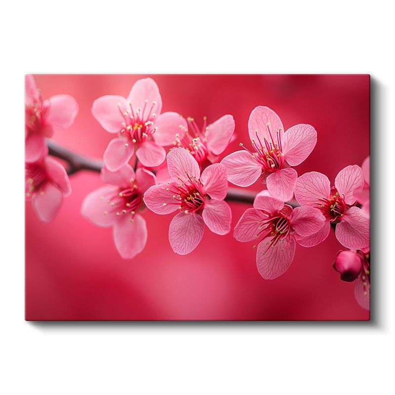 Pembe Çiçekler - Canlı Renkli Bahar Dalı Kanvas Tablo