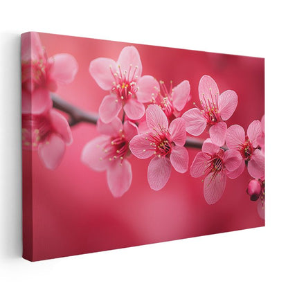 Pembe Çiçekler - Canlı Renkli Bahar Dalı Kanvas Tablo