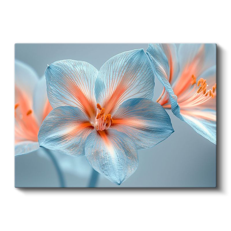 Mavi Zambak - Turuncu Merkezli Zarif Çiçek Kanvas Tablo