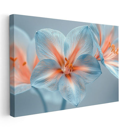 Mavi Zambak - Turuncu Merkezli Zarif Çiçek Kanvas Tablo