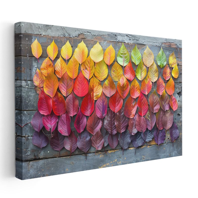 Sonbahar Renkleri - Degrade Yaprak Dizilimi Kanvas Tablo