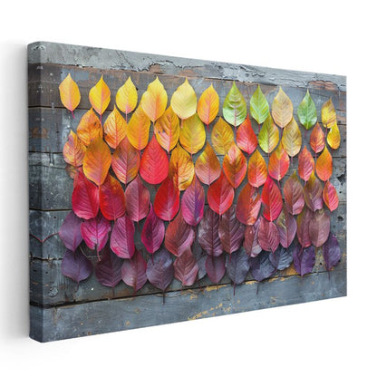 Sonbahar Renkleri - Degrade Yaprak Dizilimi Kanvas Tablo