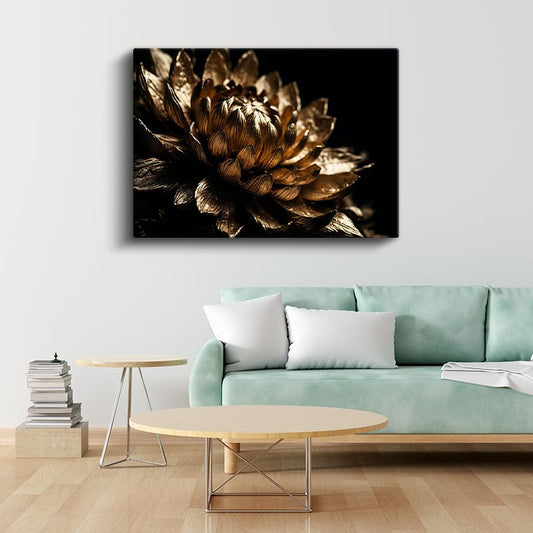 Altın Çiçek - Metalik Görünümlü Sanatsal Tasarım Kanvas Tablo