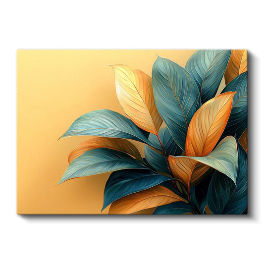 Egzotik Yapraklar - Turkuaz ve Turuncu Tonlarda Modern Desen Kanvas Tablo