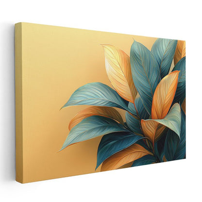 Egzotik Yapraklar - Turkuaz ve Turuncu Tonlarda Modern Desen Kanvas Tablo