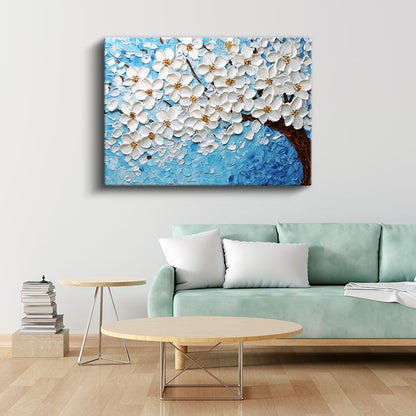 Beyaz Çiçek Ağacı - Kabartma Görünümlü Dokulu Sanat Eseri Kanvas Tablo