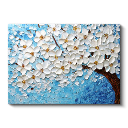 Beyaz Çiçek Ağacı - Kabartma Görünümlü Dokulu Sanat Eseri Kanvas Tablo