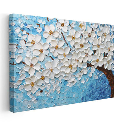 Beyaz Çiçek Ağacı - Kabartma Görünümlü Dokulu Sanat Eseri Kanvas Tablo