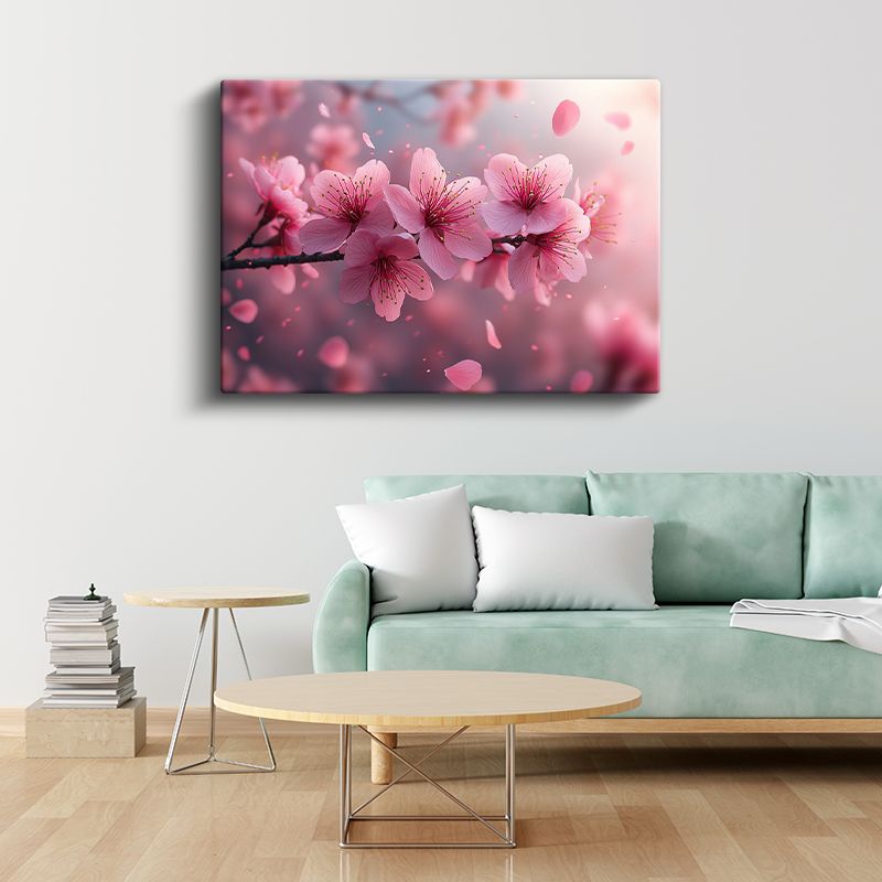 Kiraz Çiçekleri - Uçuşan Yapraklarıyla Bahar Dalı Kanvas Tablo