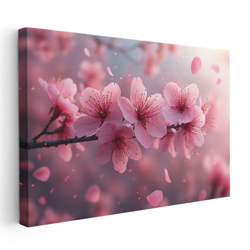 Kiraz Çiçekleri - Uçuşan Yapraklarıyla Bahar Dalı Kanvas Tablo