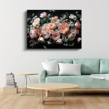 Romantik Güller - Pastel Pembe Tonlarda Zarif Buket Kanvas Tablo