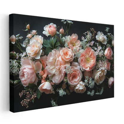Romantik Güller - Pastel Pembe Tonlarda Zarif Buket Kanvas Tablo