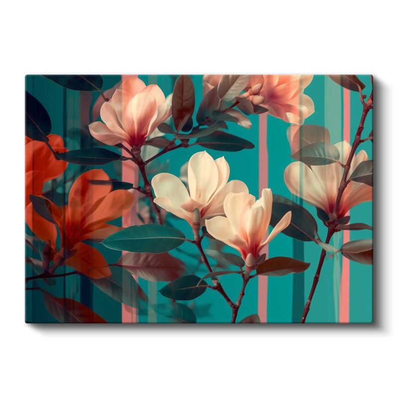 Modern Manolyalar - Turkuaz Fonda Çiçek Harmonisi Kanvas Tablo