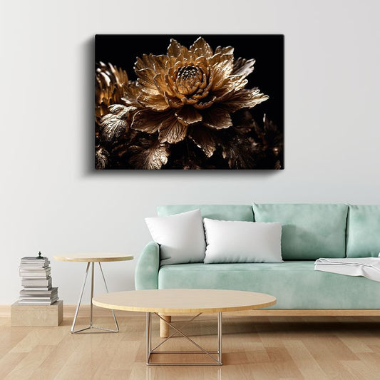 Altın Çiçek - Metalik Parıltılı Sanatsal Tasarım Kanvas Tablo