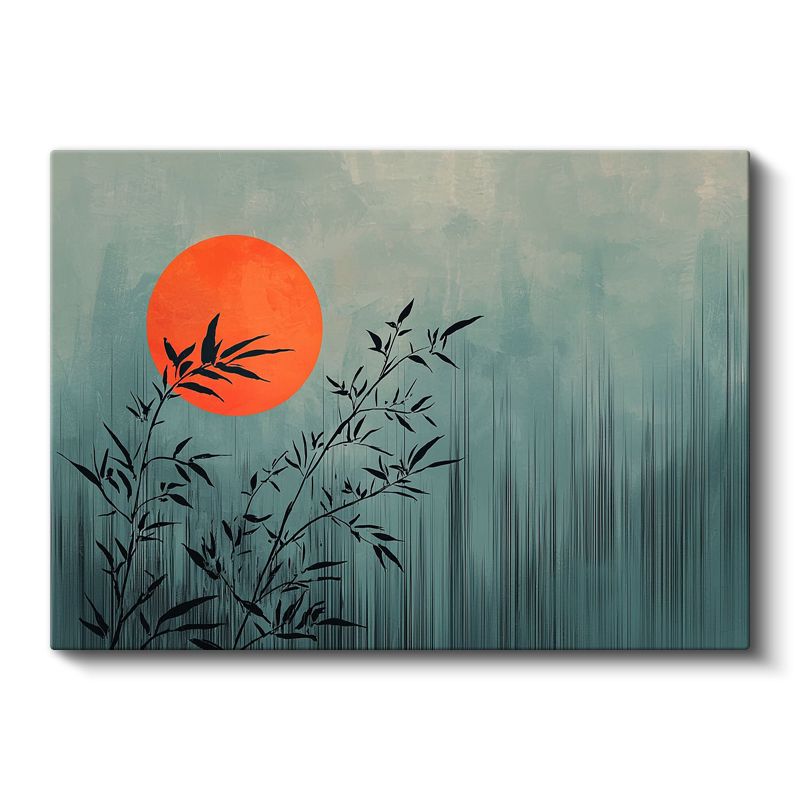 Zen Bambu - Kırmızı Güneş Eşliğinde Minimalist Tasarım Kanvas Tablo
