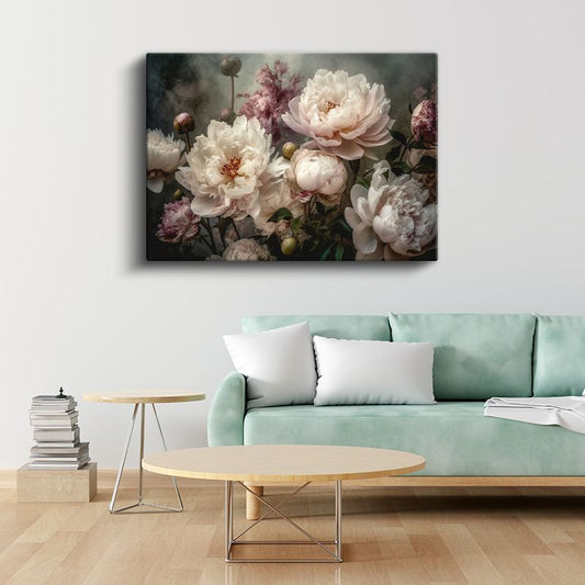 Vintage Şakayıklar - Pastel Tonlarda Romantik Buket Kanvas Tablo