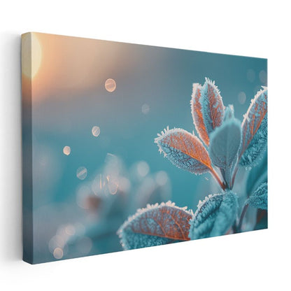 Kristal Yapraklar - Gün Doğumunda Buz Parıltılı Detaylar Kanvas Tablo