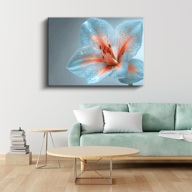 Mavi Zambak - Çiy Damlacıklı Zarif Çiçek Portresi Kanvas Tablo