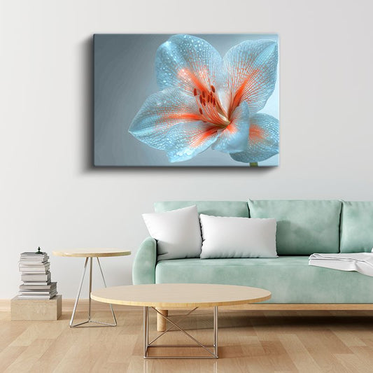Mavi Zambak - Çiy Damlacıklı Zarif Çiçek Portresi Kanvas Tablo
