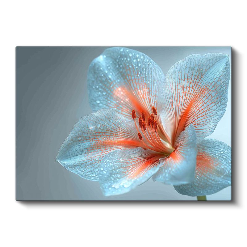 Mavi Zambak - Çiy Damlacıklı Zarif Çiçek Portresi Kanvas Tablo