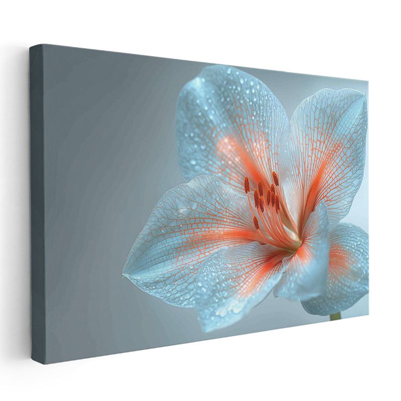 Mavi Zambak - Çiy Damlacıklı Zarif Çiçek Portresi Kanvas Tablo
