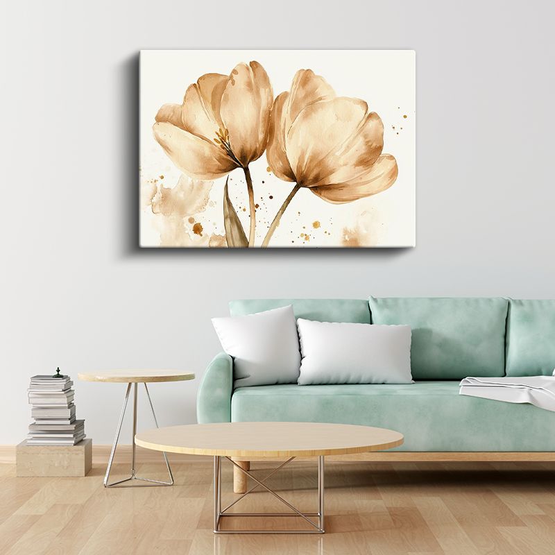 Krem Laleler - Sulu Boya Tarzında Zarif İkili Kanvas Tablo