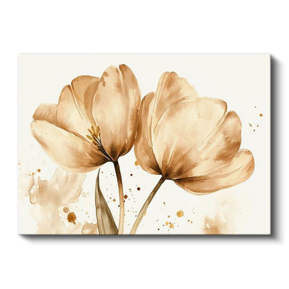 Krem Laleler - Sulu Boya Tarzında Zarif İkili Kanvas Tablo