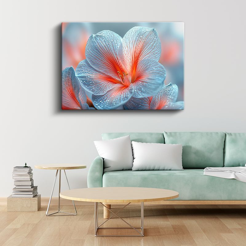 Mavi Zambak - Turuncu Merkezli Damar Detaylı Çiçek Kanvas Tablo
