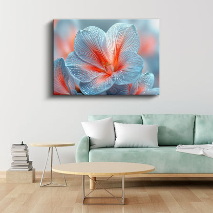Mavi Zambak - Turuncu Merkezli Damar Detaylı Çiçek Kanvas Tablo