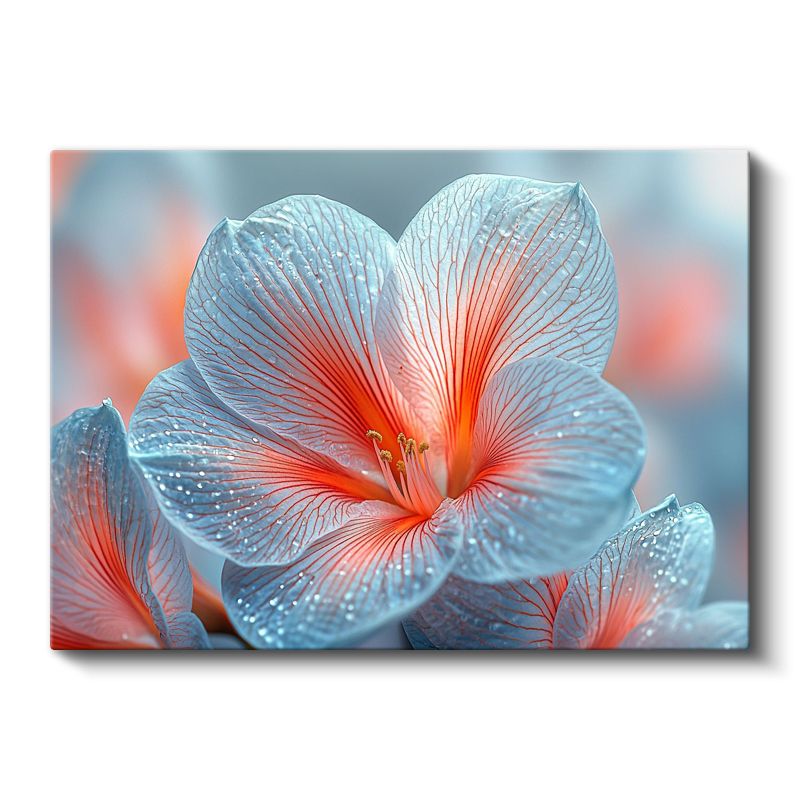 Mavi Zambak - Turuncu Merkezli Damar Detaylı Çiçek Kanvas Tablo
