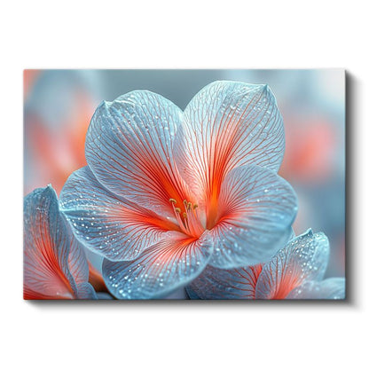 Mavi Zambak - Turuncu Merkezli Damar Detaylı Çiçek Kanvas Tablo
