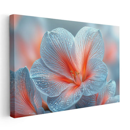 Mavi Zambak - Turuncu Merkezli Damar Detaylı Çiçek Kanvas Tablo
