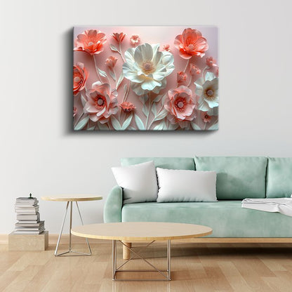 3D Çiçekler - Pembe ve Beyaz Kağıt Sanatı Kompozisyonu Kanvas Tablo