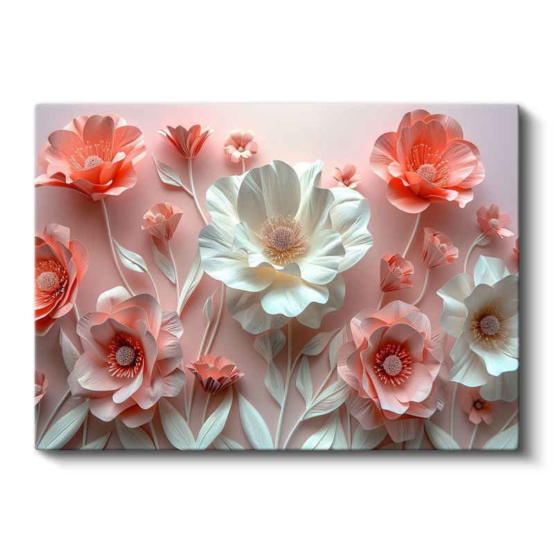 3D Çiçekler - Pembe ve Beyaz Kağıt Sanatı Kompozisyonu Kanvas Tablo