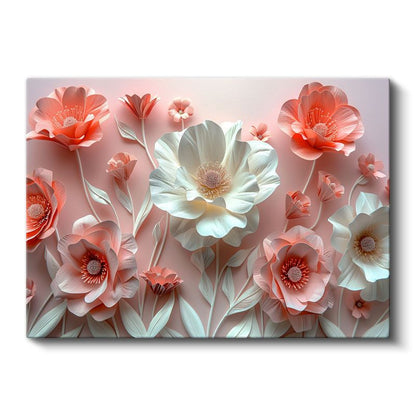 3D Çiçekler - Pembe ve Beyaz Kağıt Sanatı Kompozisyonu Kanvas Tablo