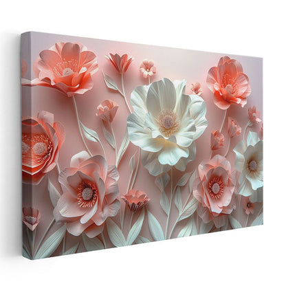 3D Çiçekler - Pembe ve Beyaz Kağıt Sanatı Kompozisyonu Kanvas Tablo