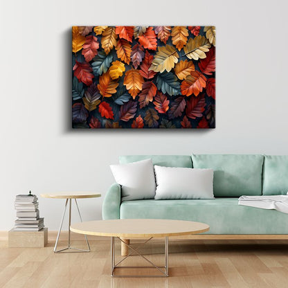 Sonbahar Yaprakları - Renkli Meşe Yaprağı Koleksiyonu Kanvas Tablo