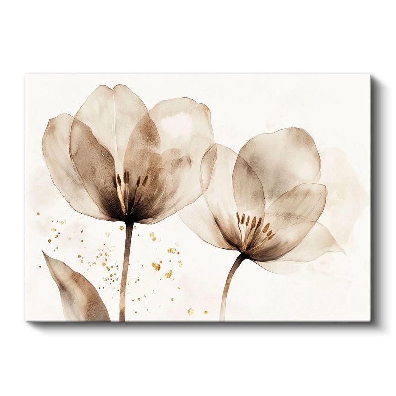 Sepya Laleler - Altın Detaylı Sulu Boya Tarzı Kanvas Tablo