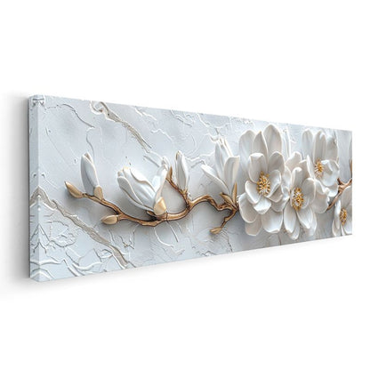 Beyaz Manolyalar - Kabartma Görünümlü Zarif Çiçek Dalı Kanvas Tablo
