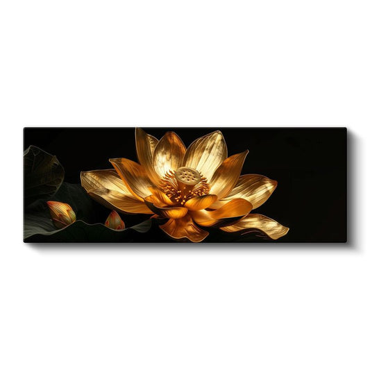 Altın Lotus - Siyah Fonda Metalik Nilüfer Çiçeği Kanvas Tablo