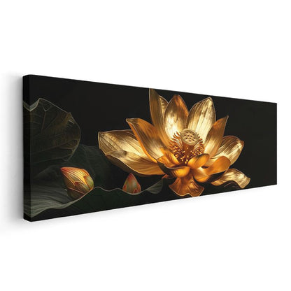 Altın Lotus - Siyah Fonda Metalik Nilüfer Çiçeği Kanvas Tablo