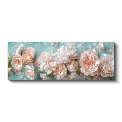 Pembe Güller - Turkuaz Fonda Kabartma Görünümlü Çiçek Serisi Kanvas Tablo
