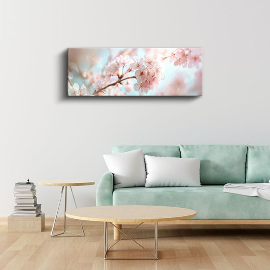 Kiraz Çiçekleri - Pastel Tonlarda Bahar Dalı Kanvas Tablo